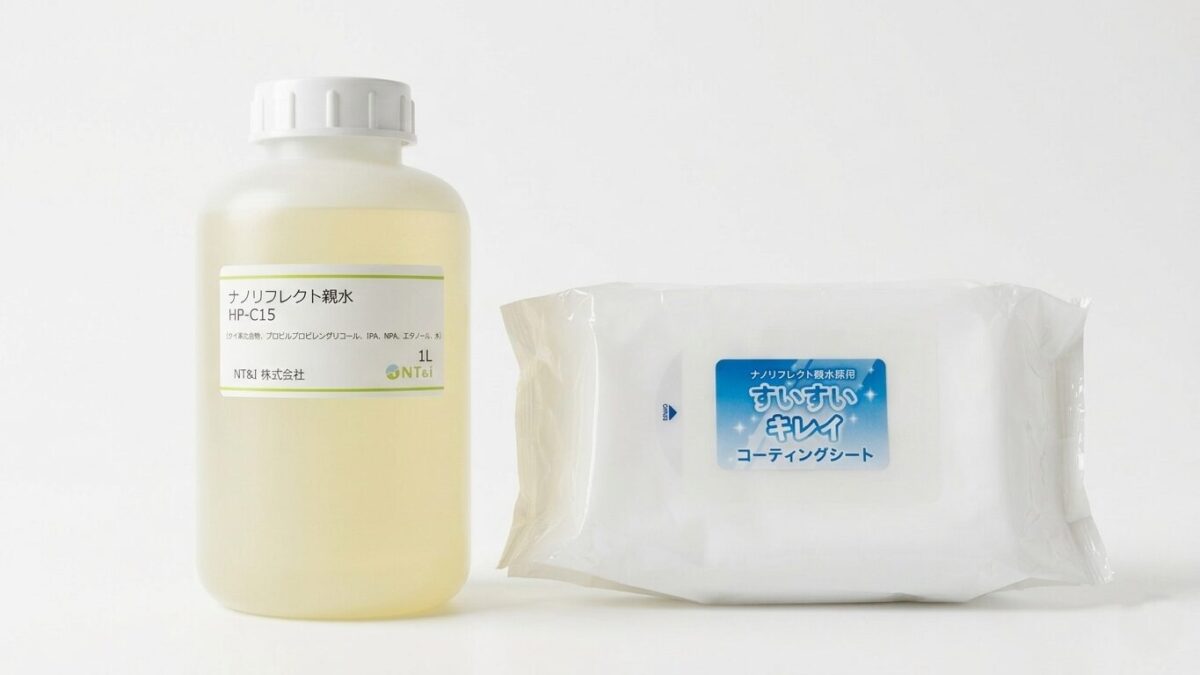 窓ガラス用超親水コート剤「HP-C15」・シートタイプ「すいすいキレイ」